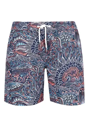 Men's Blue Paisley Pattern Print Swim Trunk Shorts