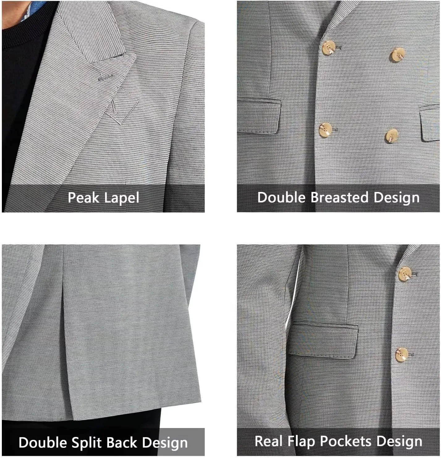 Mens Casual Blazers Jacket Slim Fit Sport Coats for Men Double Breasted 2 Button Suit Jackets for Men Peak Lapel Tuxedo Men