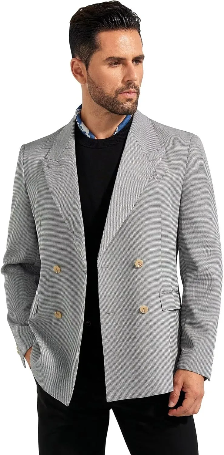 Mens Casual Blazers Jacket Slim Fit Sport Coats for Men Double Breasted 2 Button Suit Jackets for Men Peak Lapel Tuxedo Men