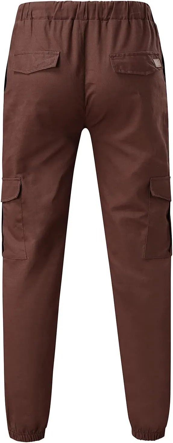 Mens Casual Elastic Drawstring Cargo Pants Outdoor Trousers Cotton Workout Sweatpants Hiking Joggers with Pockets