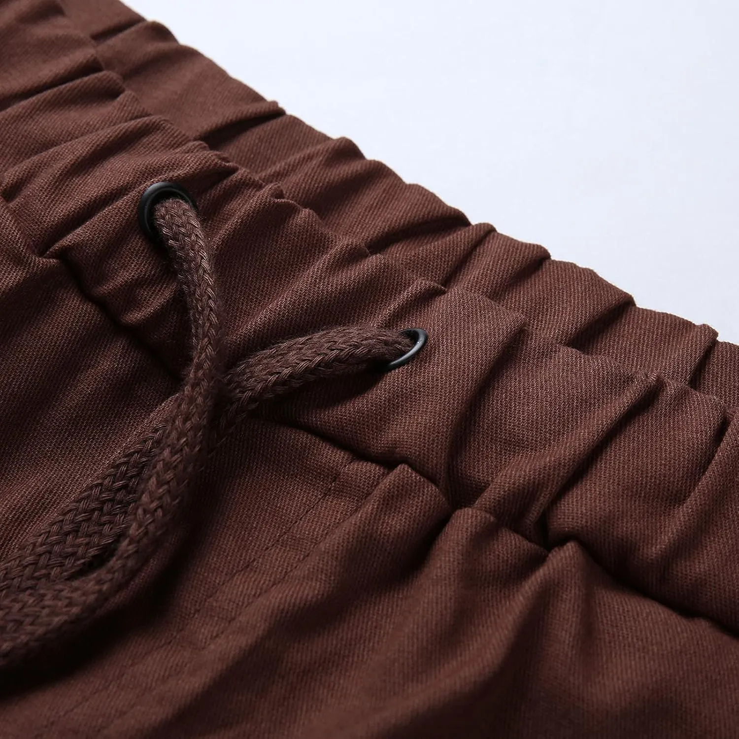 Mens Casual Elastic Drawstring Cargo Pants Outdoor Trousers Cotton Workout Sweatpants Hiking Joggers with Pockets