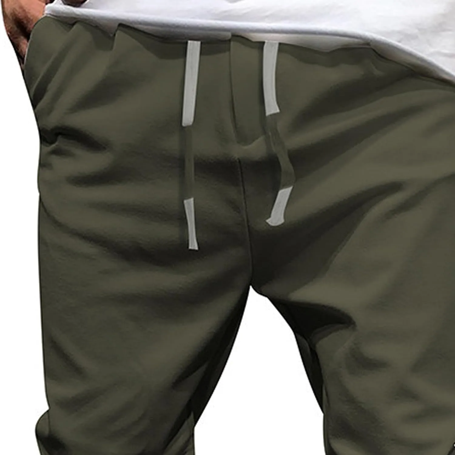 Men's Casual Slim Fit Tapered Pants Drawstring Cotton Joggers Pants Solid Lightweight Athletic Outdoor Trousers