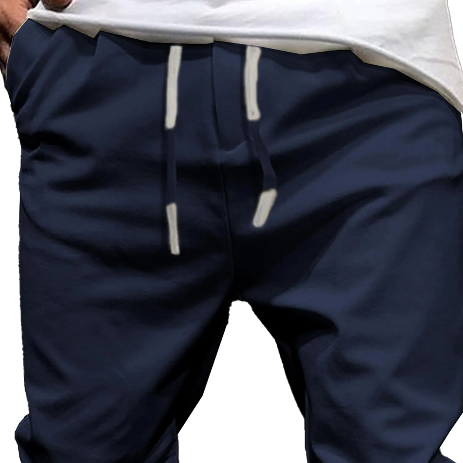Men's Casual Slim Fit Tapered Pants Drawstring Cotton Joggers Pants Solid Lightweight Athletic Outdoor Trousers