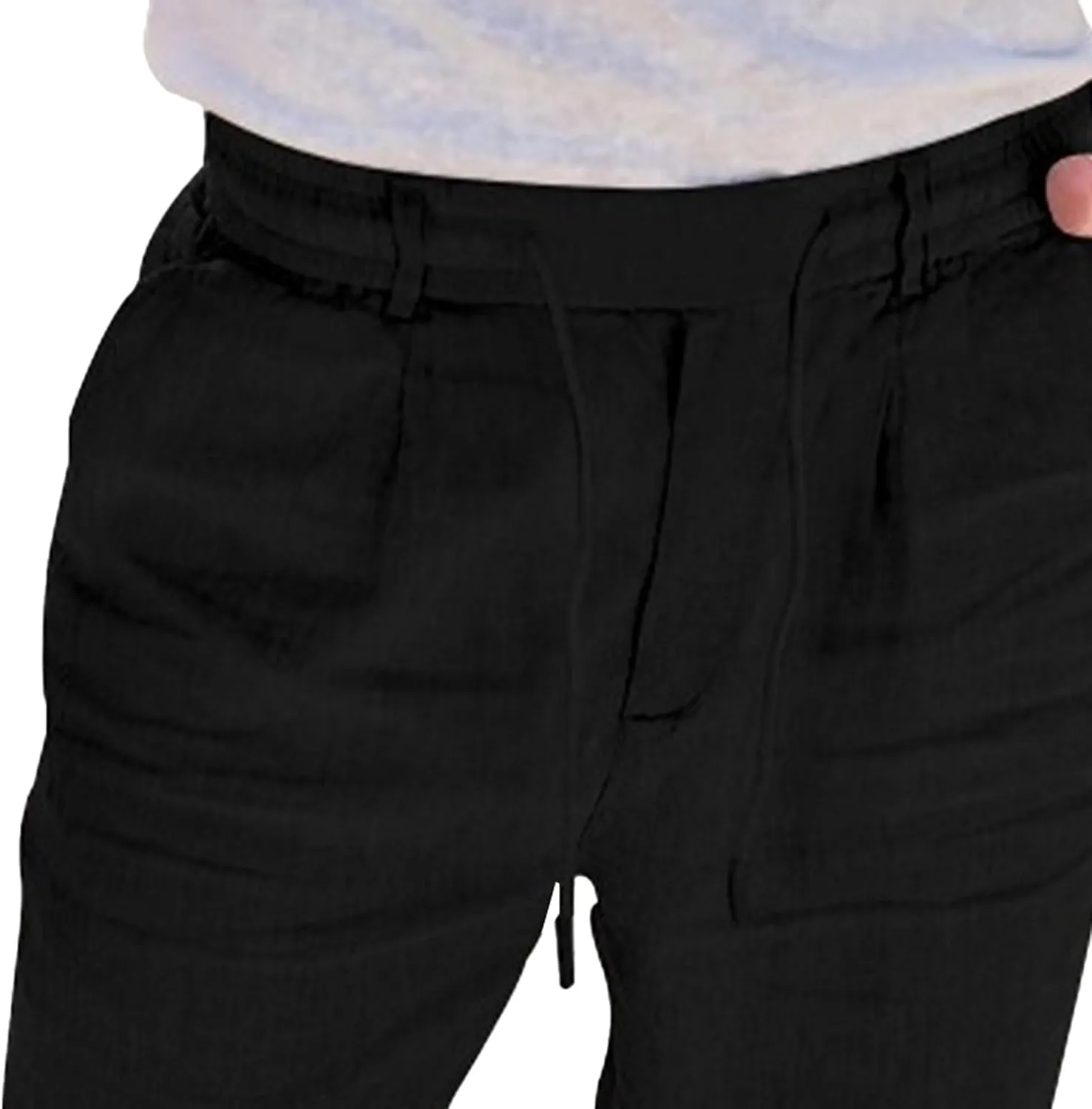 Men's Cotton Linen Drawstring Casual Pants Solid Yoga Lightweight Trousers Straight Leg Summer Hiking Pants