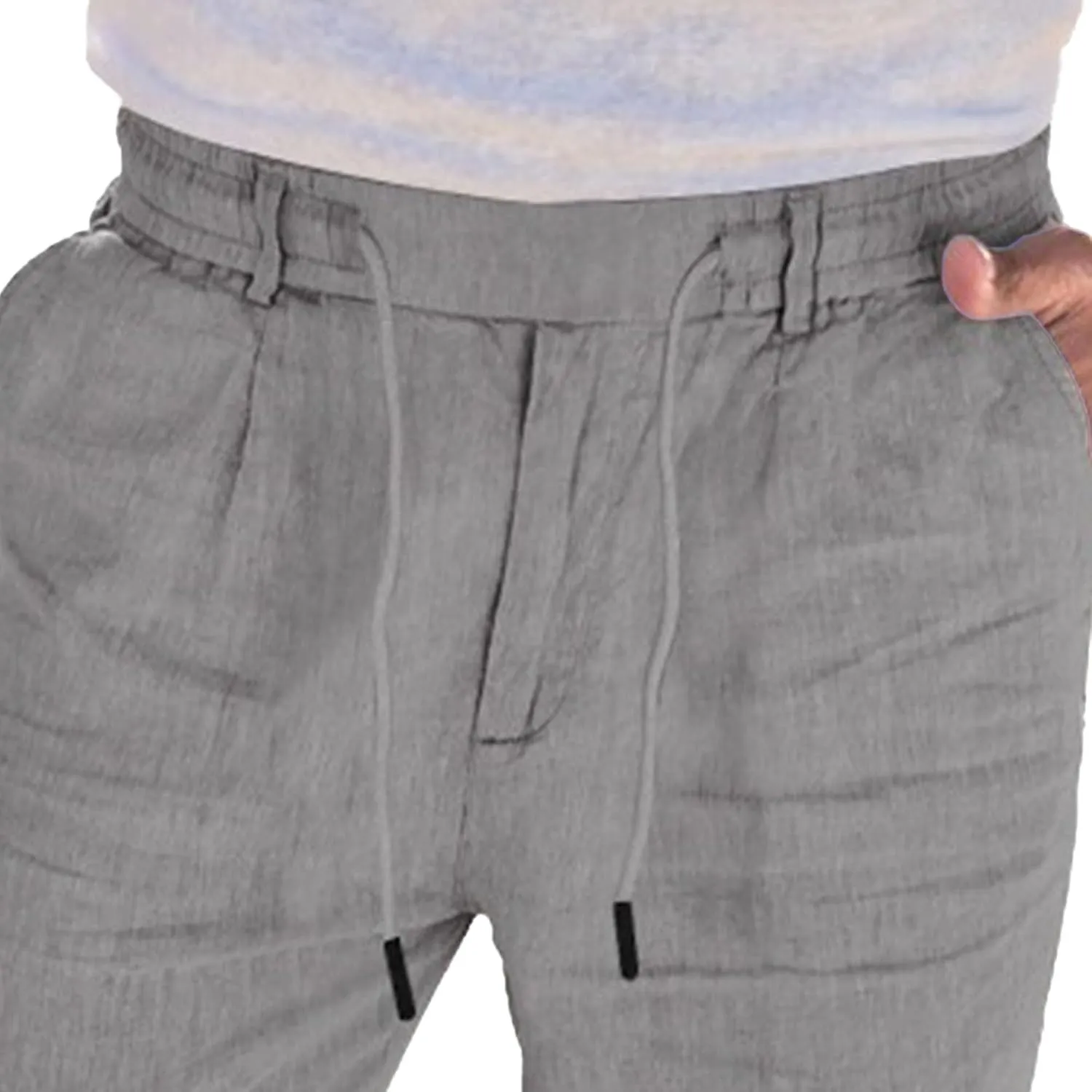 Men's Cotton Linen Drawstring Casual Pants Solid Yoga Lightweight Trousers Straight Leg Summer Hiking Pants
