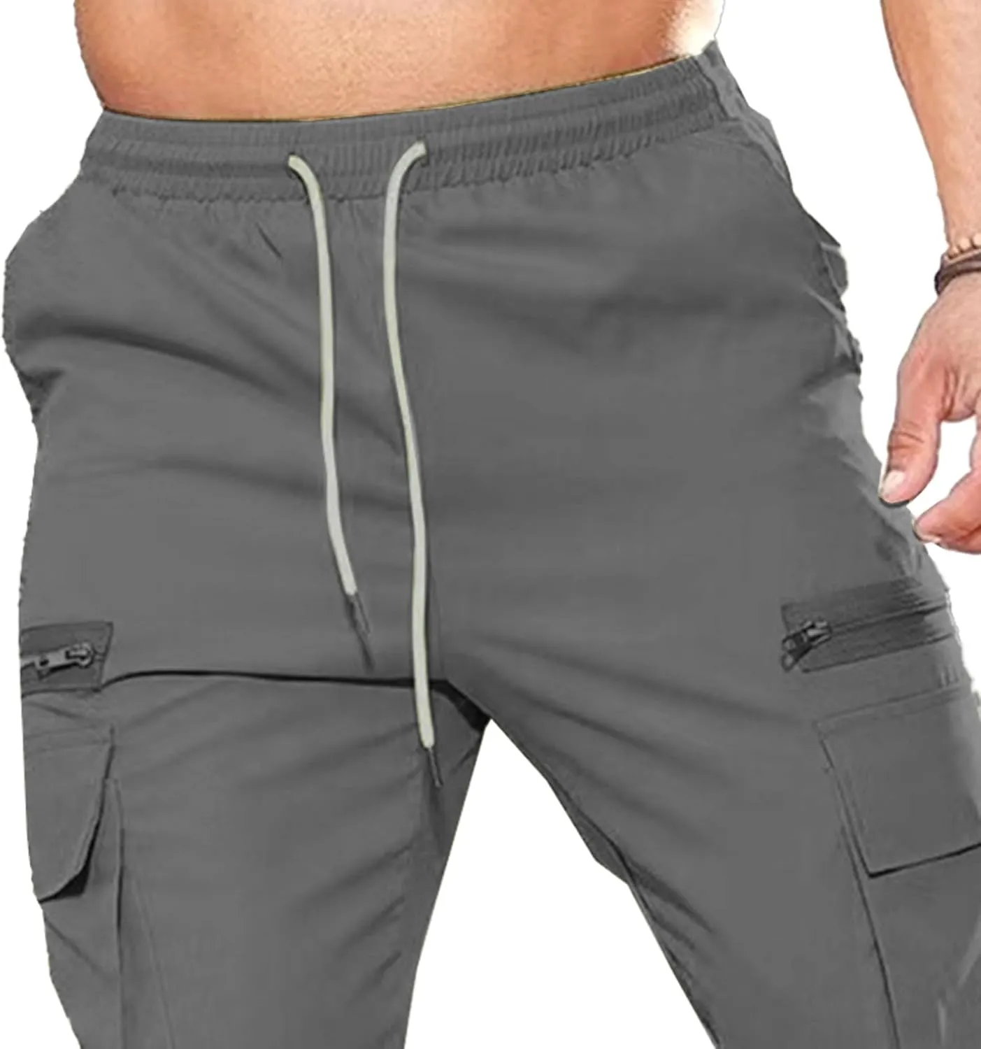 Men's Drawstring Straight Leg Cargo Pants Elastic Waist Athletic Work Trousers Stylish Casual Solid Outdoor Pants