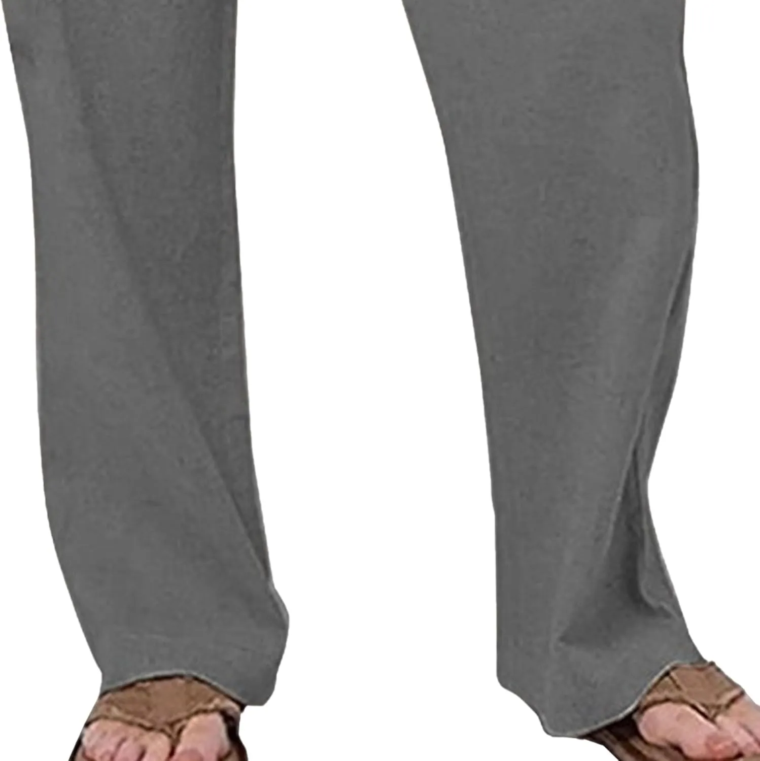 Men's Elatic Waist Baggy Summer Pants Solid Casual Linen Beach Trouser Drawstring Straight Leg Pants