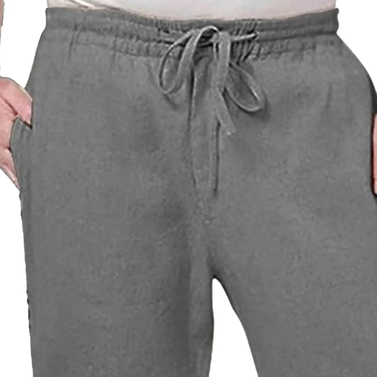 Men's Elatic Waist Baggy Summer Pants Solid Casual Linen Beach Trouser Drawstring Straight Leg Pants