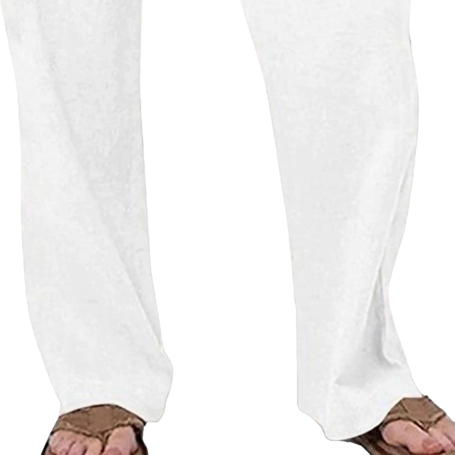 Men's Elatic Waist Baggy Summer Pants Solid Casual Linen Beach Trouser Drawstring Straight Leg Pants