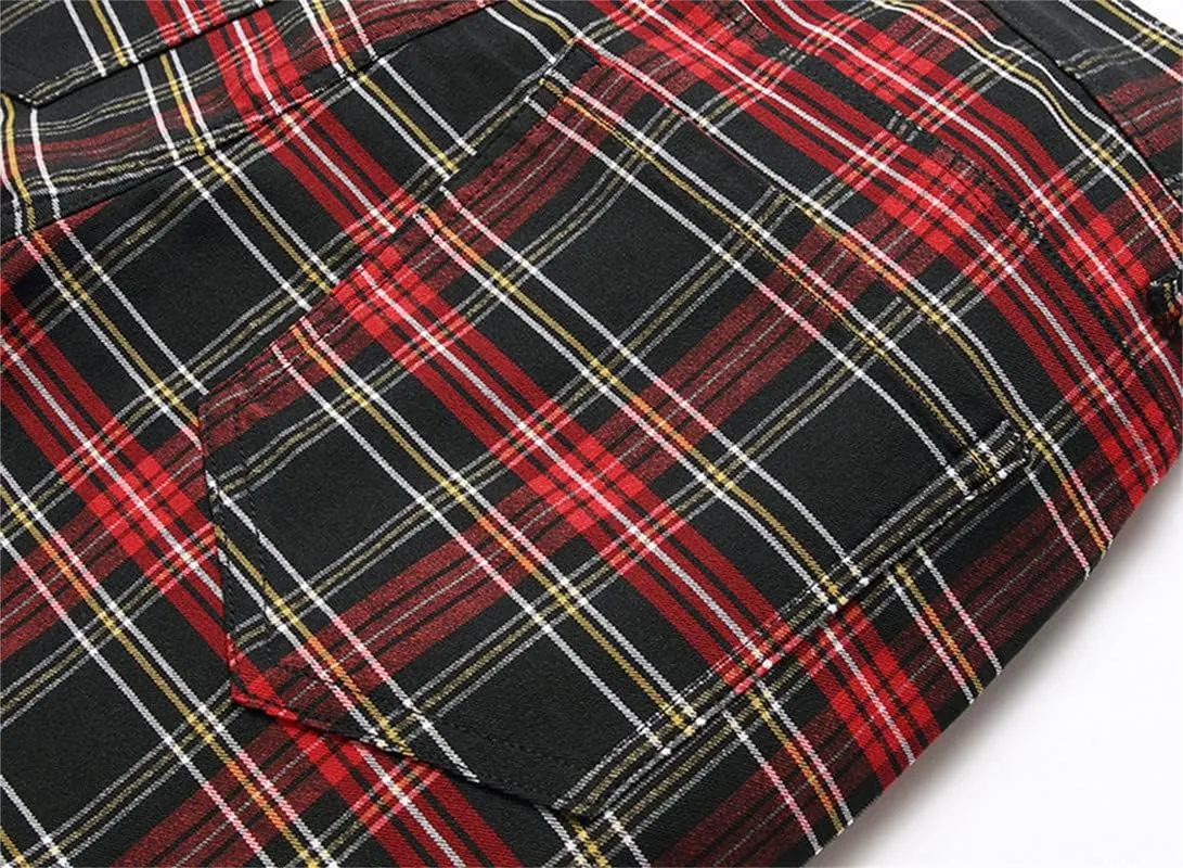 Men's Fashion Stretch Dress Pants Slim Fit Plaid Skinny Long Pants Casual Business Sweatpants Dress Chinos Pants
