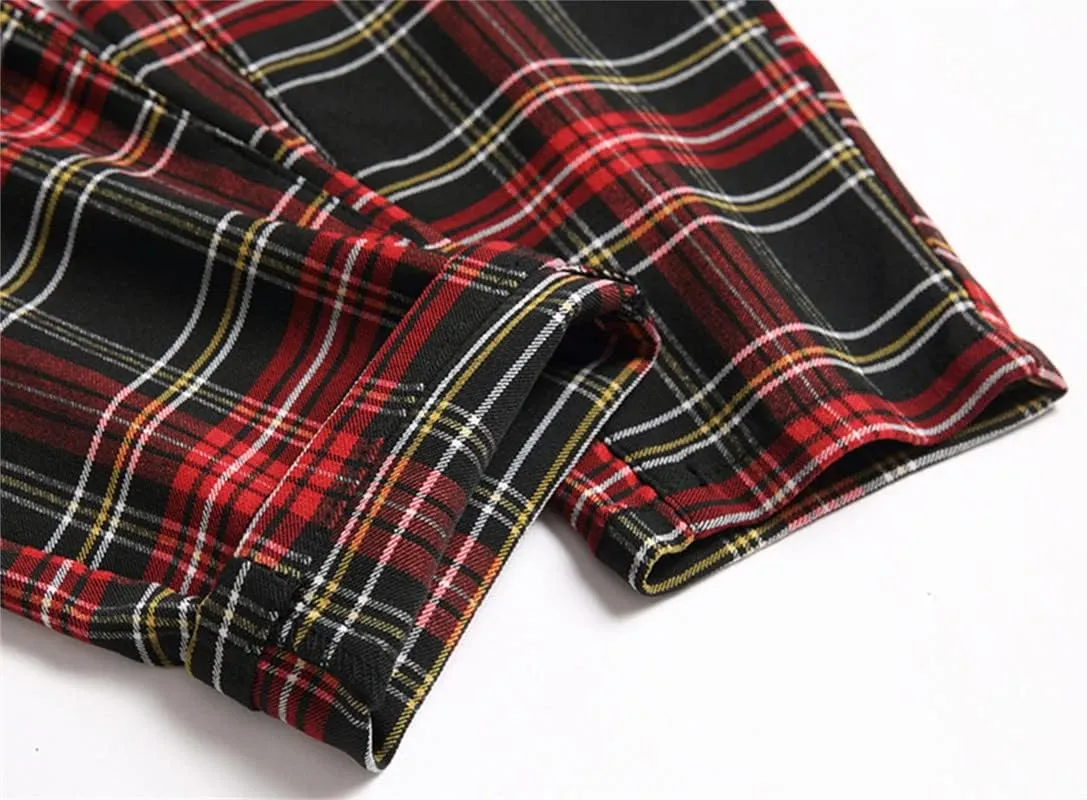 Men's Fashion Stretch Dress Pants Slim Fit Plaid Skinny Long Pants Casual Business Sweatpants Dress Chinos Pants