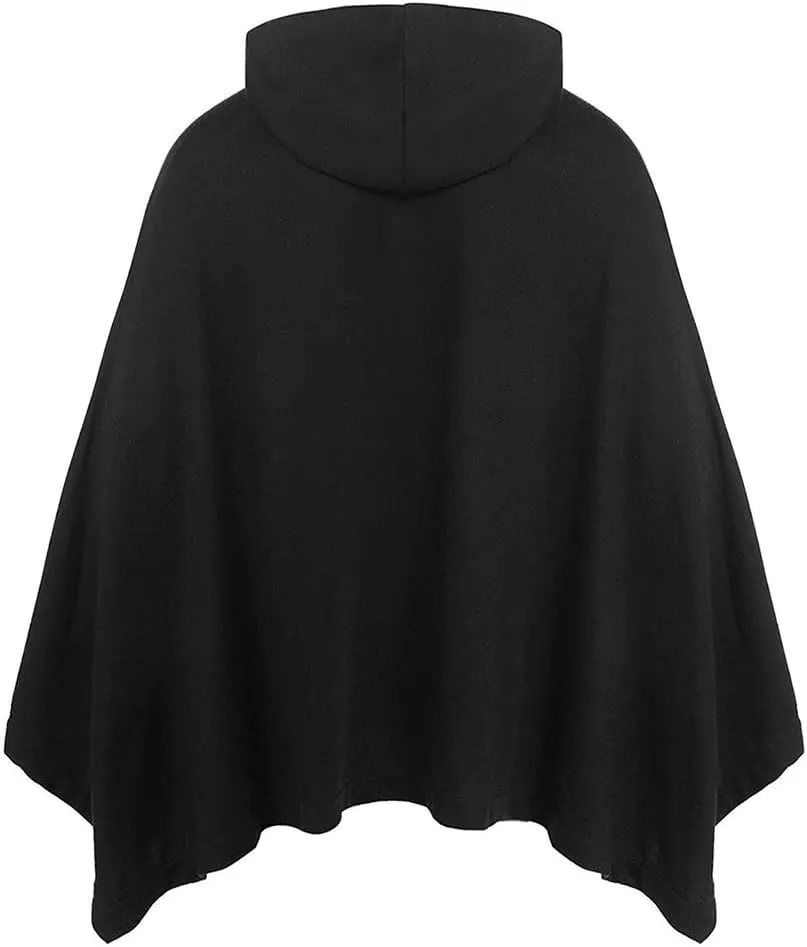 Men's Hooded Drawstring Sweatshirt Poncho Cape Cloak Fashion Coat Casual Pullover Sweatshirts with Pockets