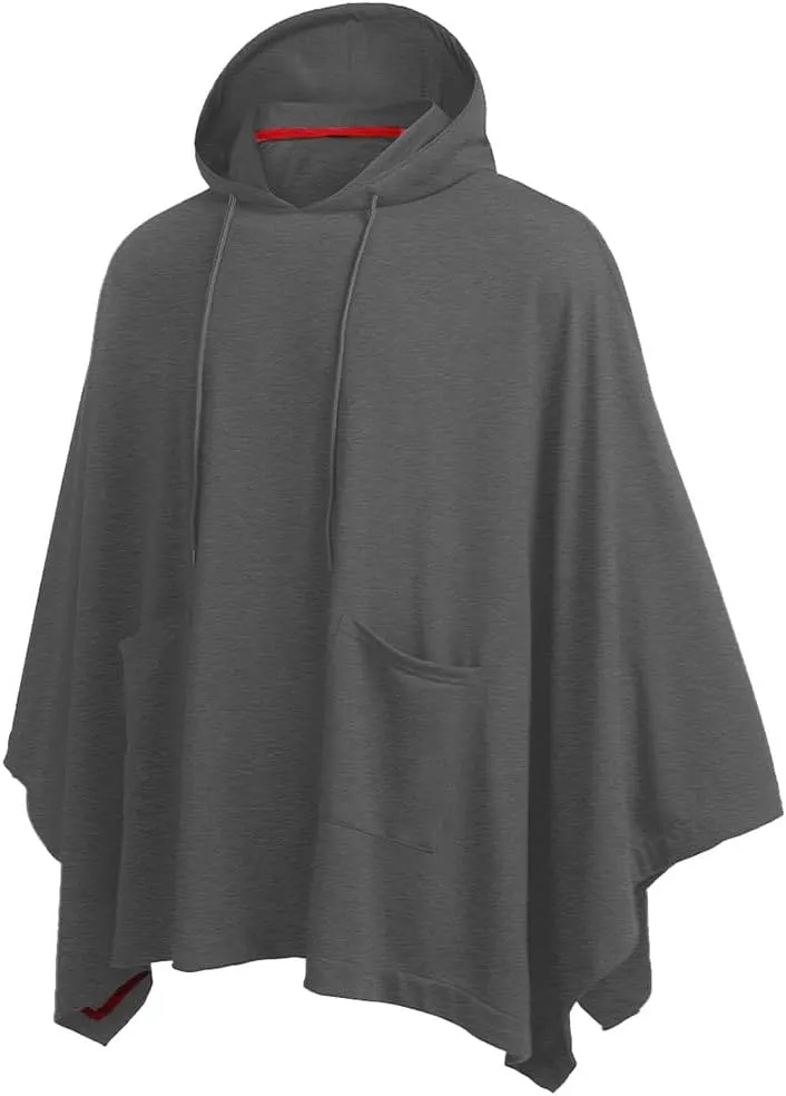 Men's Hooded Drawstring Sweatshirt Poncho Cape Cloak Fashion Coat Casual Pullover Sweatshirts with Pockets