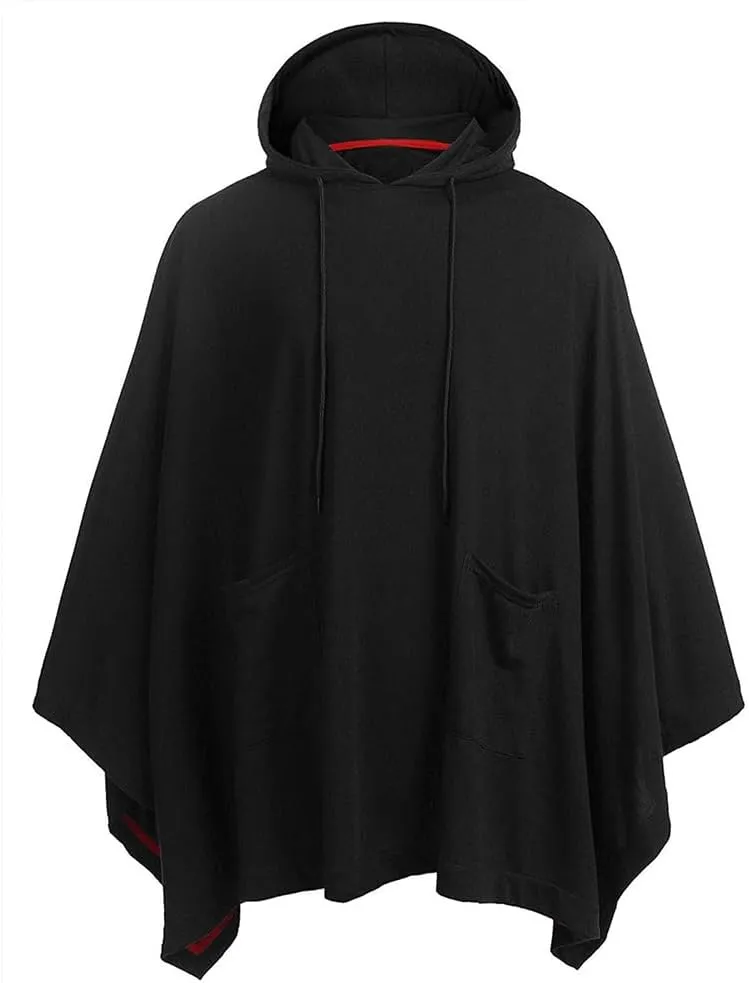 Men's Hooded Drawstring Sweatshirt Poncho Cape Cloak Fashion Coat Casual Pullover Sweatshirts with Pockets