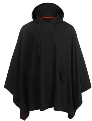 Men's Hooded Drawstring Sweatshirt Poncho Cape Cloak Fashion Coat Casual Pullover Sweatshirts with Pockets