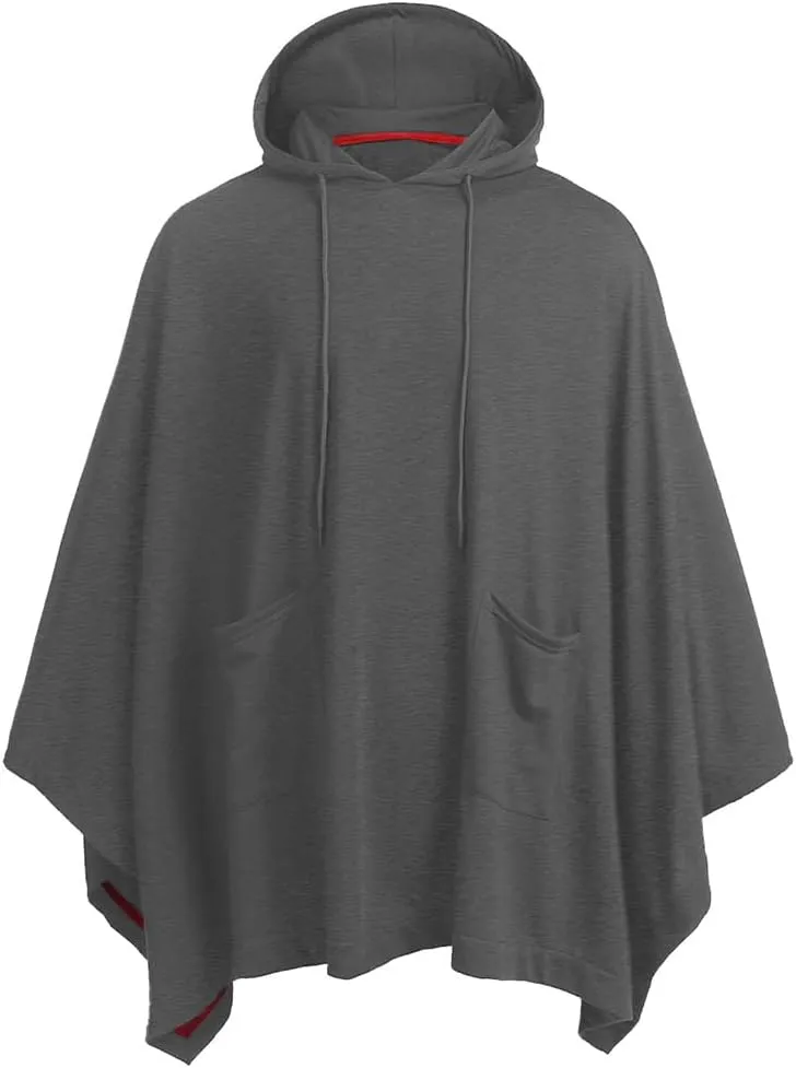 Men's Hooded Drawstring Sweatshirt Poncho Cape Cloak Fashion Coat Casual Pullover Sweatshirts with Pockets