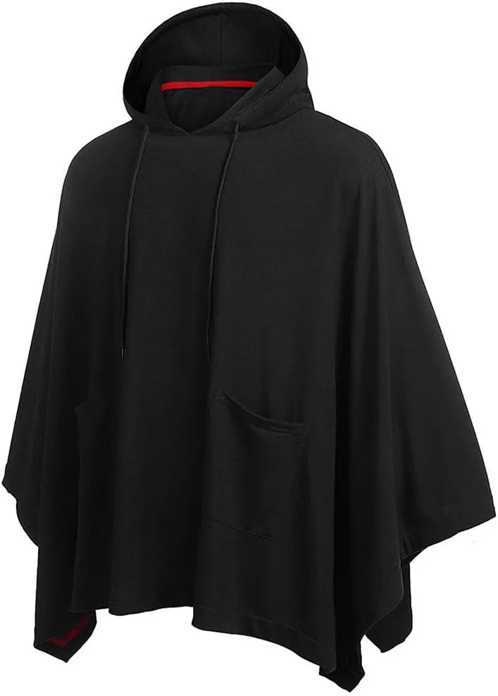 Men's Hooded Drawstring Sweatshirt Poncho Cape Cloak Fashion Coat Casual Pullover Sweatshirts with Pockets