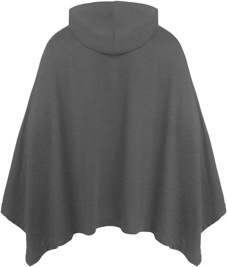 Men's Hooded Drawstring Sweatshirt Poncho Cape Cloak Fashion Coat Casual Pullover Sweatshirts with Pockets