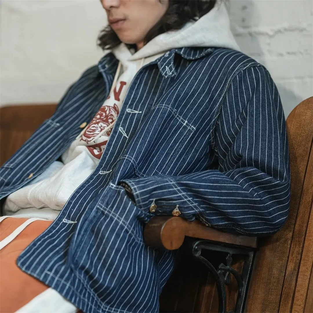 Mens Jacket Vintage Stripe Denim Coat