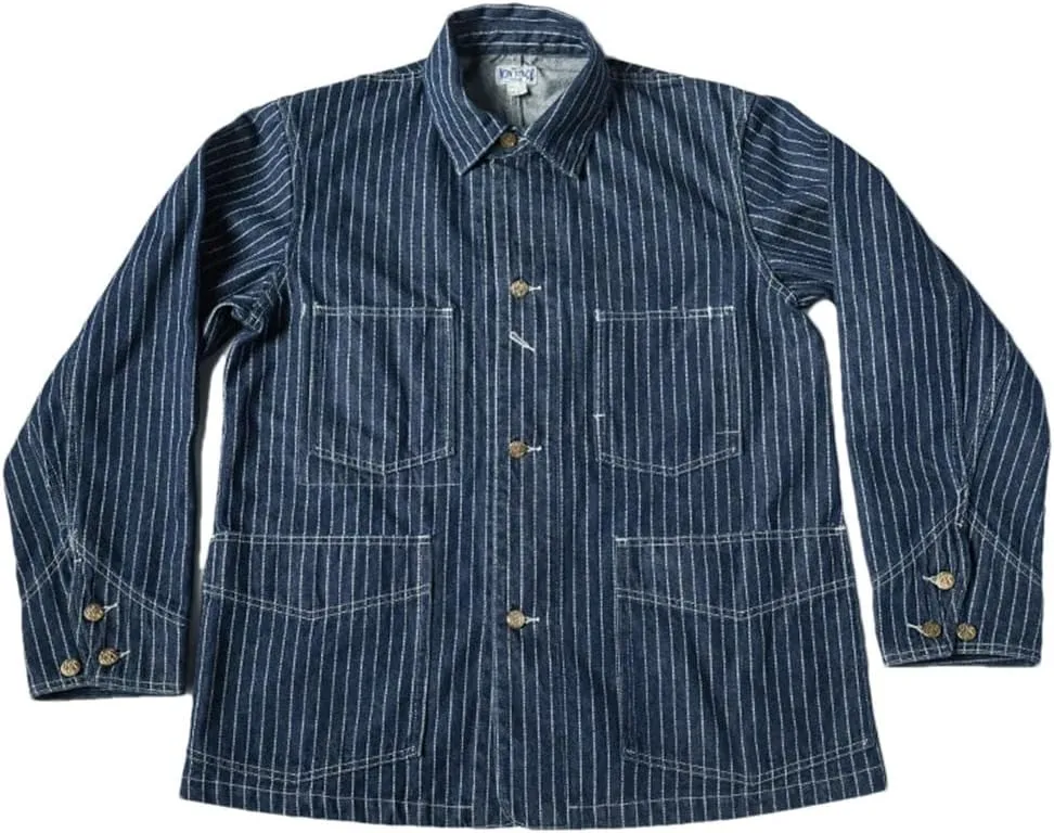 Mens Jacket Vintage Stripe Denim Coat