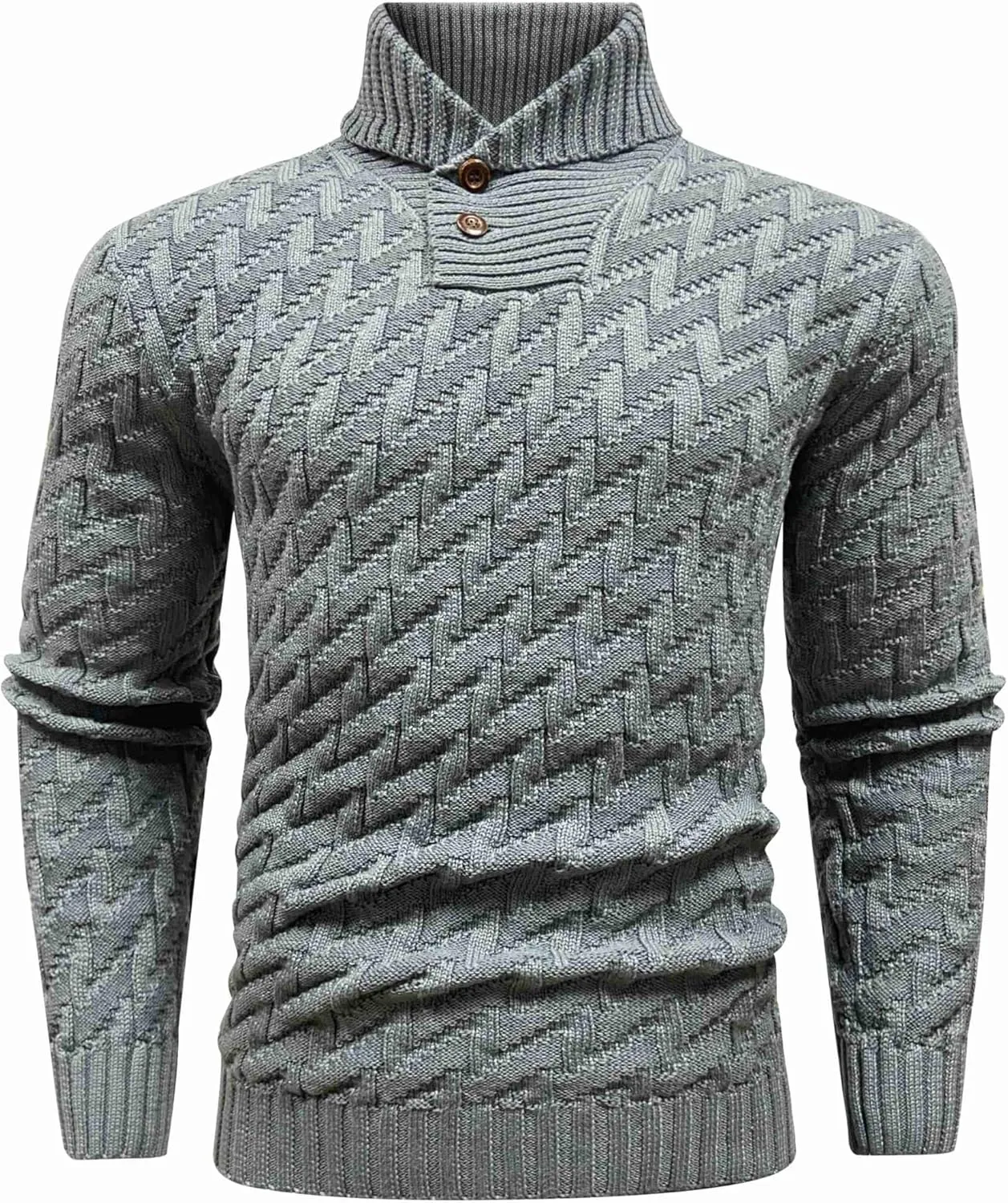 Men's Shawl Collar Pullover Sweater Casual Cable Knit Button Sweaters Tops for Winter (S-5XL)