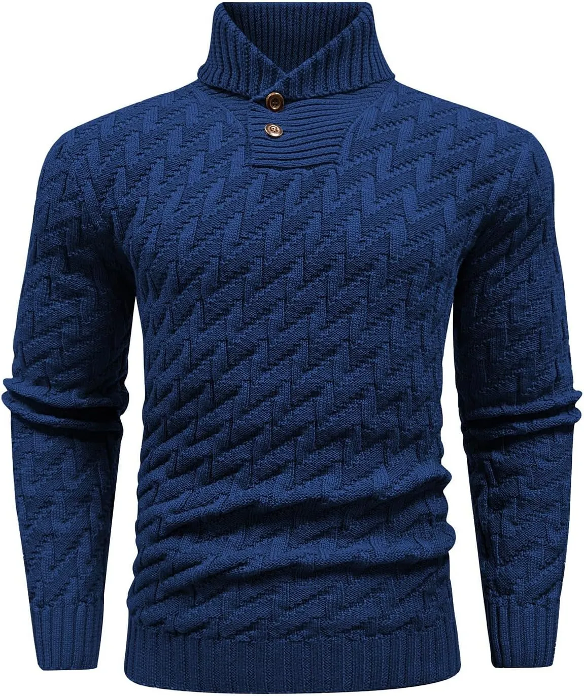 Men's Shawl Collar Pullover Sweater Casual Cable Knit Button Sweaters Tops for Winter (S-5XL)