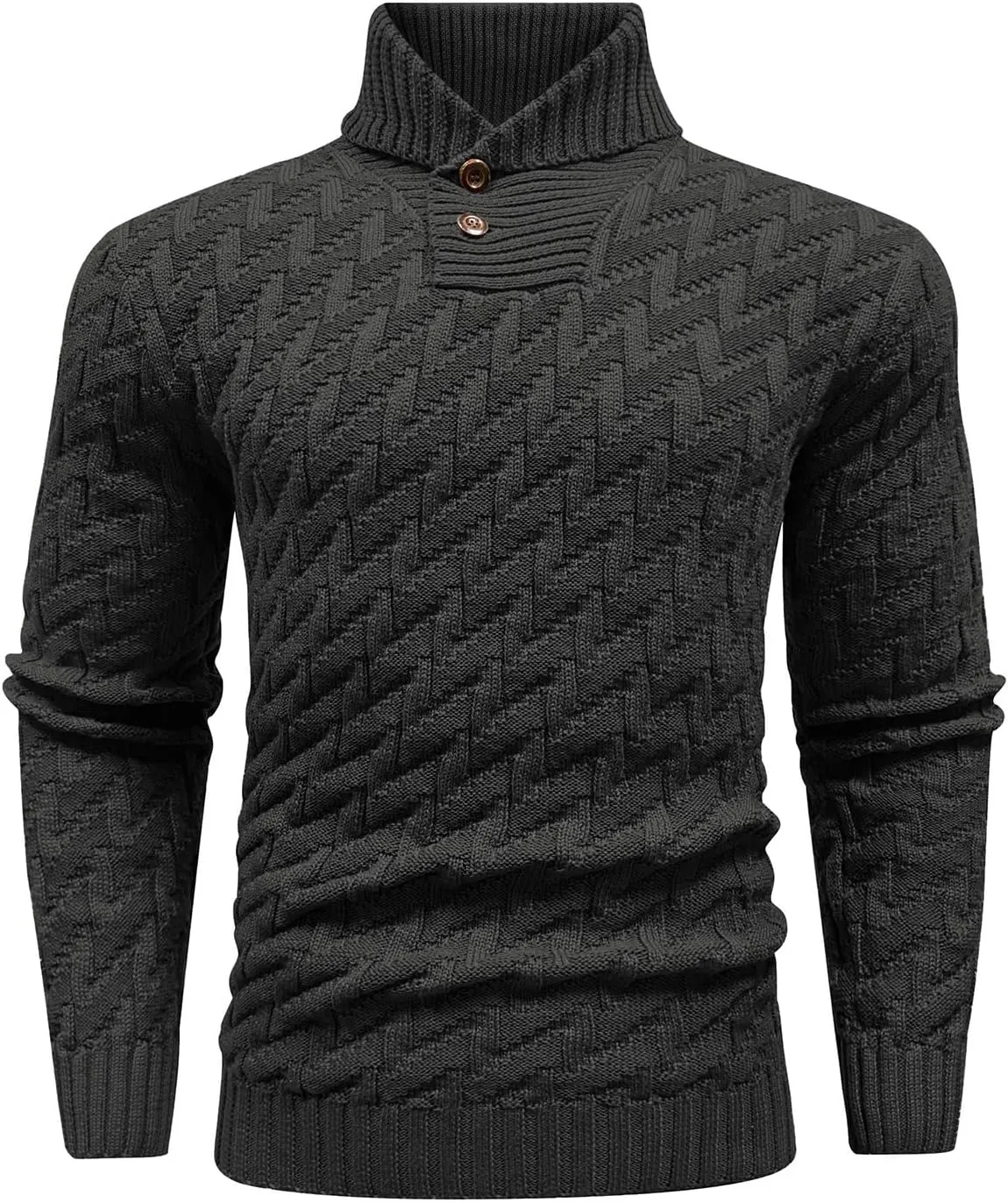 Men's Shawl Collar Pullover Sweater Casual Cable Knit Button Sweaters Tops for Winter (S-5XL)