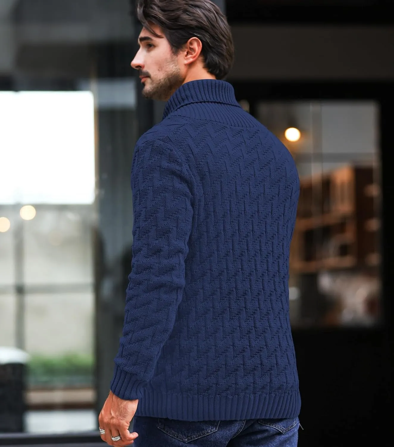Men's Shawl Collar Pullover Sweater Casual Cable Knit Button Sweaters Tops for Winter (S-5XL)