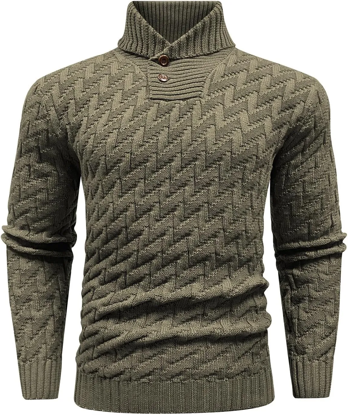 Men's Shawl Collar Pullover Sweater Casual Cable Knit Button Sweaters Tops for Winter (S-5XL)