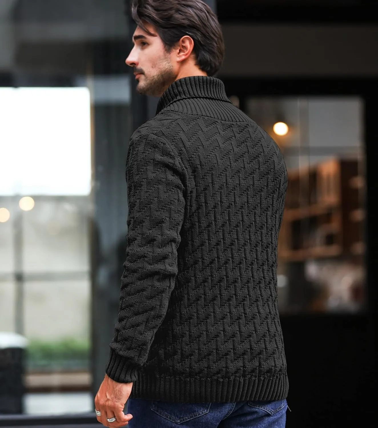 Men's Shawl Collar Pullover Sweater Casual Cable Knit Button Sweaters Tops for Winter (S-5XL)
