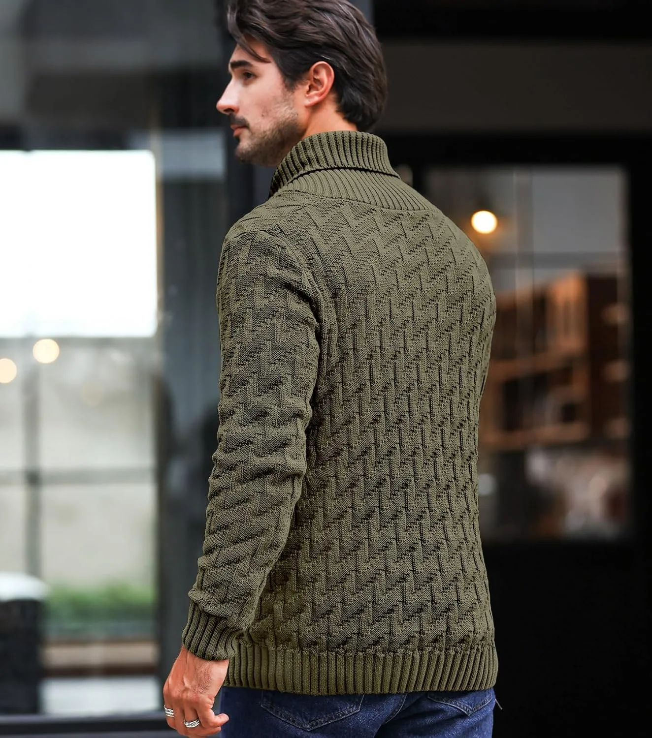 Men's Shawl Collar Pullover Sweater Casual Cable Knit Button Sweaters Tops for Winter (S-5XL)