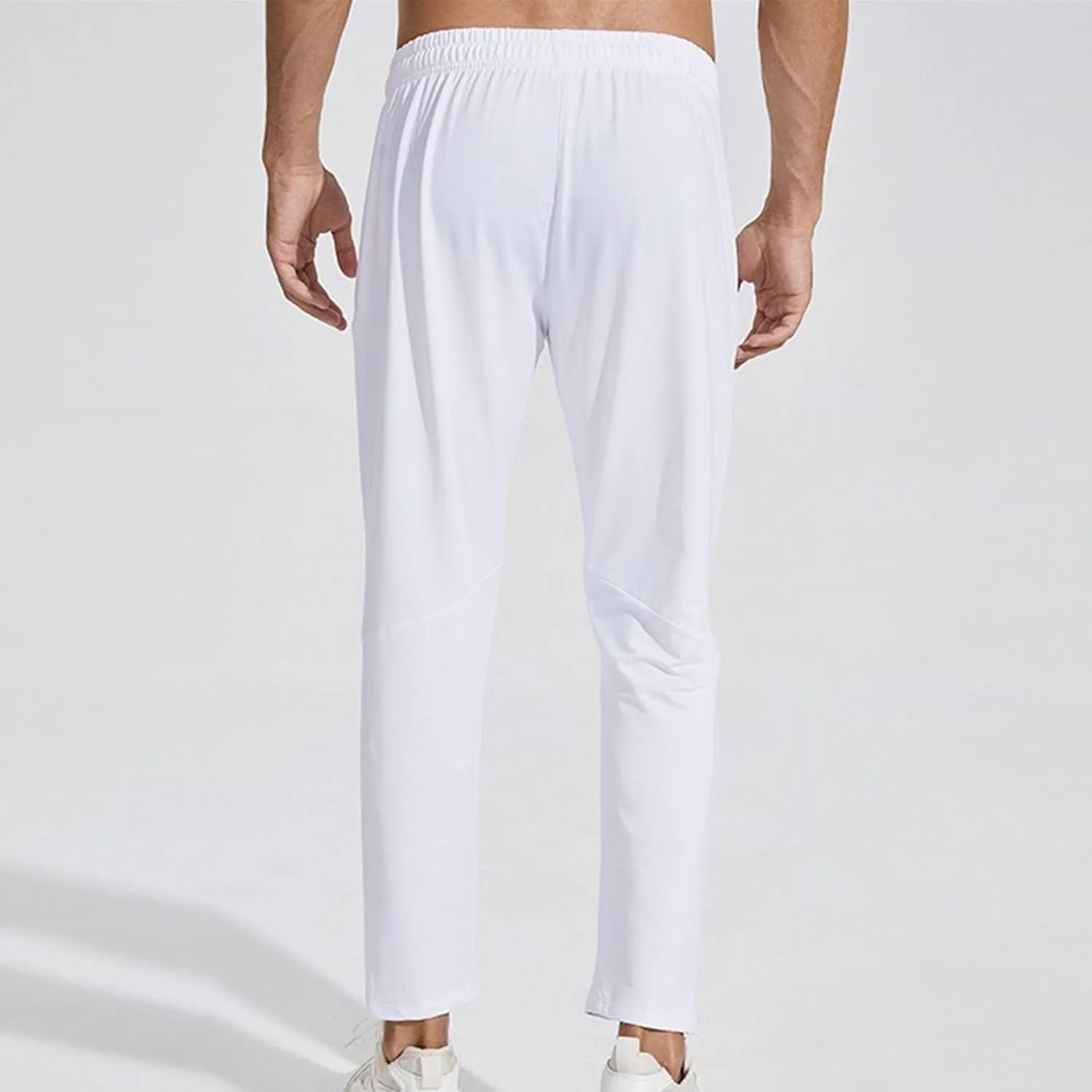 Men's Stretch Baggy Workout Athletic Pants Solid Straight Outdoor Trousers Elastic Waist Pants with Zipper Pockets