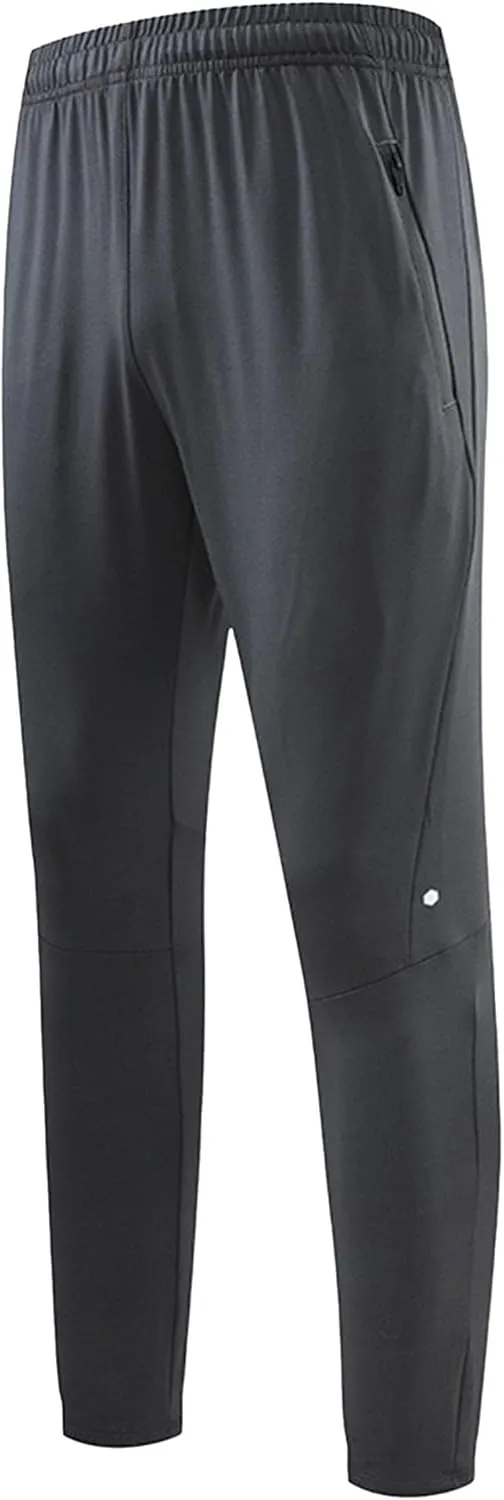 Men's Stretch Baggy Workout Athletic Pants Solid Straight Outdoor Trousers Elastic Waist Pants with Zipper Pockets
