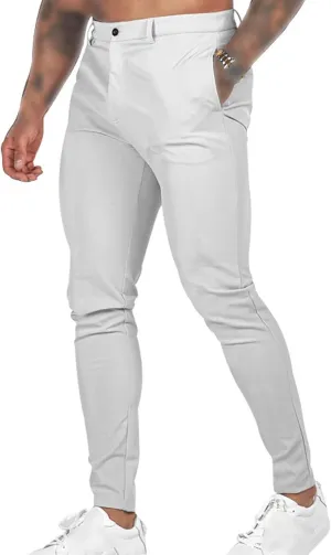 Men's Stretch Golf Pants with Belt Loops Casual Men Business Pant Slim Fit Tapered Flat Front Chino Pants