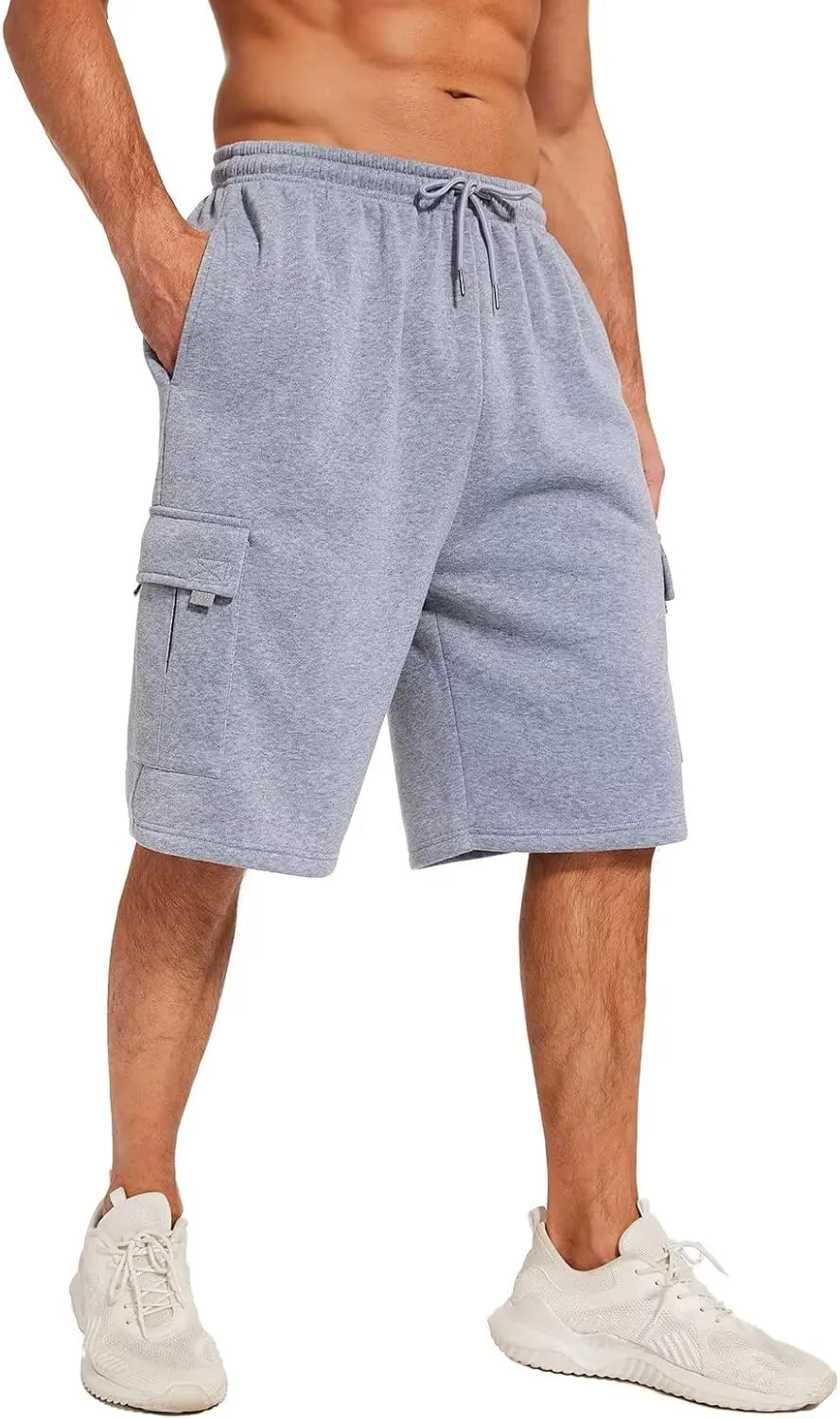 Mens Sweat Shorts with Cargo Pockets Athletic Fleece Short Pants Summer Outerwear