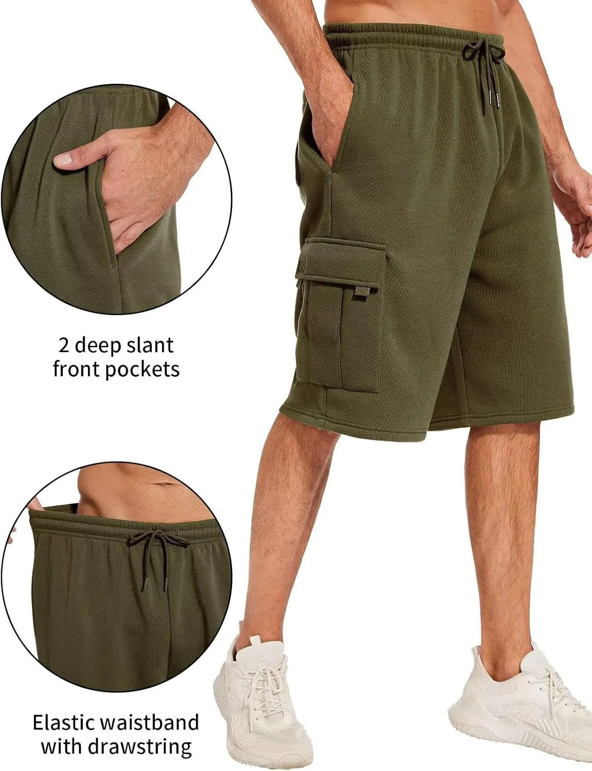 Mens Sweat Shorts with Cargo Pockets Athletic Fleece Short Pants Summer Outerwear