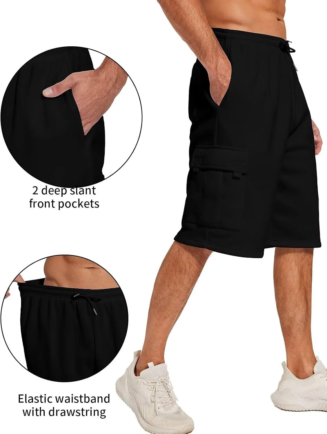 Mens Sweat Shorts with Cargo Pockets Athletic Fleece Short Pants Summer Outerwear