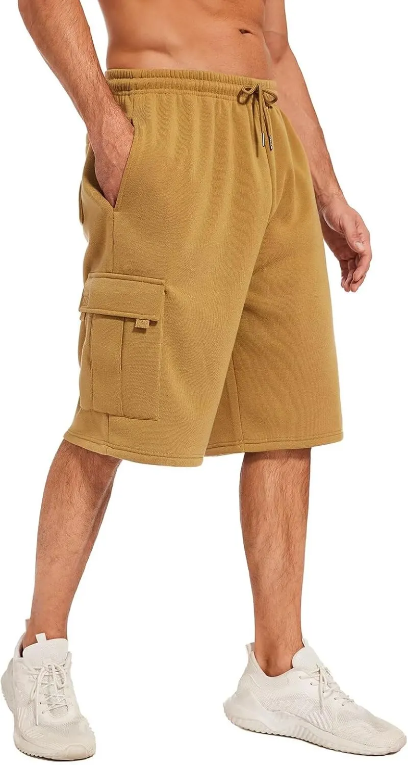 Mens Sweat Shorts with Cargo Pockets Athletic Fleece Short Pants Summer Outerwear