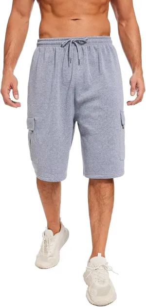 Mens Sweat Shorts with Cargo Pockets Athletic Fleece Short Pants Summer Outerwear