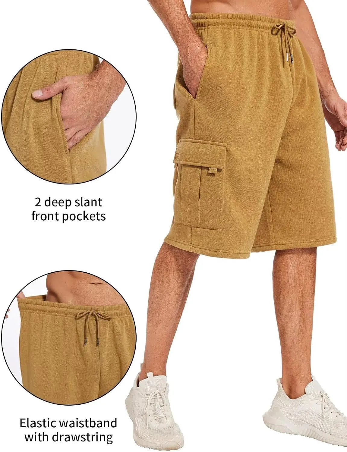 Mens Sweat Shorts with Cargo Pockets Athletic Fleece Short Pants Summer Outerwear