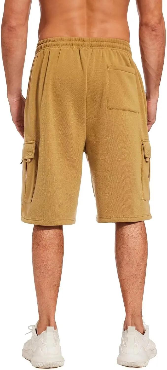 Mens Sweat Shorts with Cargo Pockets Athletic Fleece Short Pants Summer Outerwear