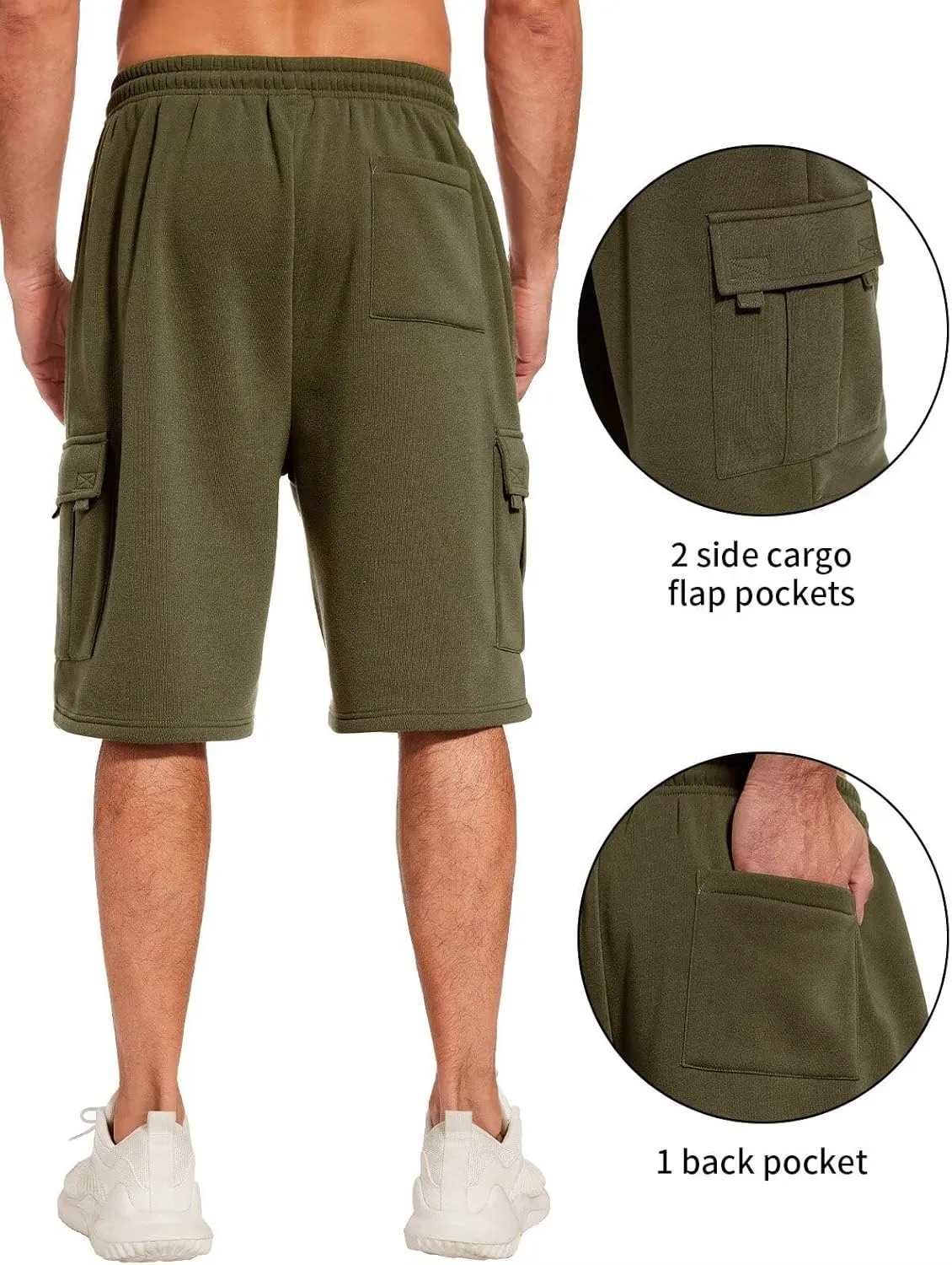 Mens Sweat Shorts with Cargo Pockets Athletic Fleece Short Pants Summer Outerwear