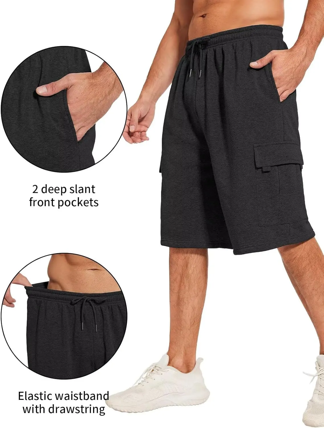 Mens Sweat Shorts with Cargo Pockets Athletic Fleece Short Pants Summer Outerwear