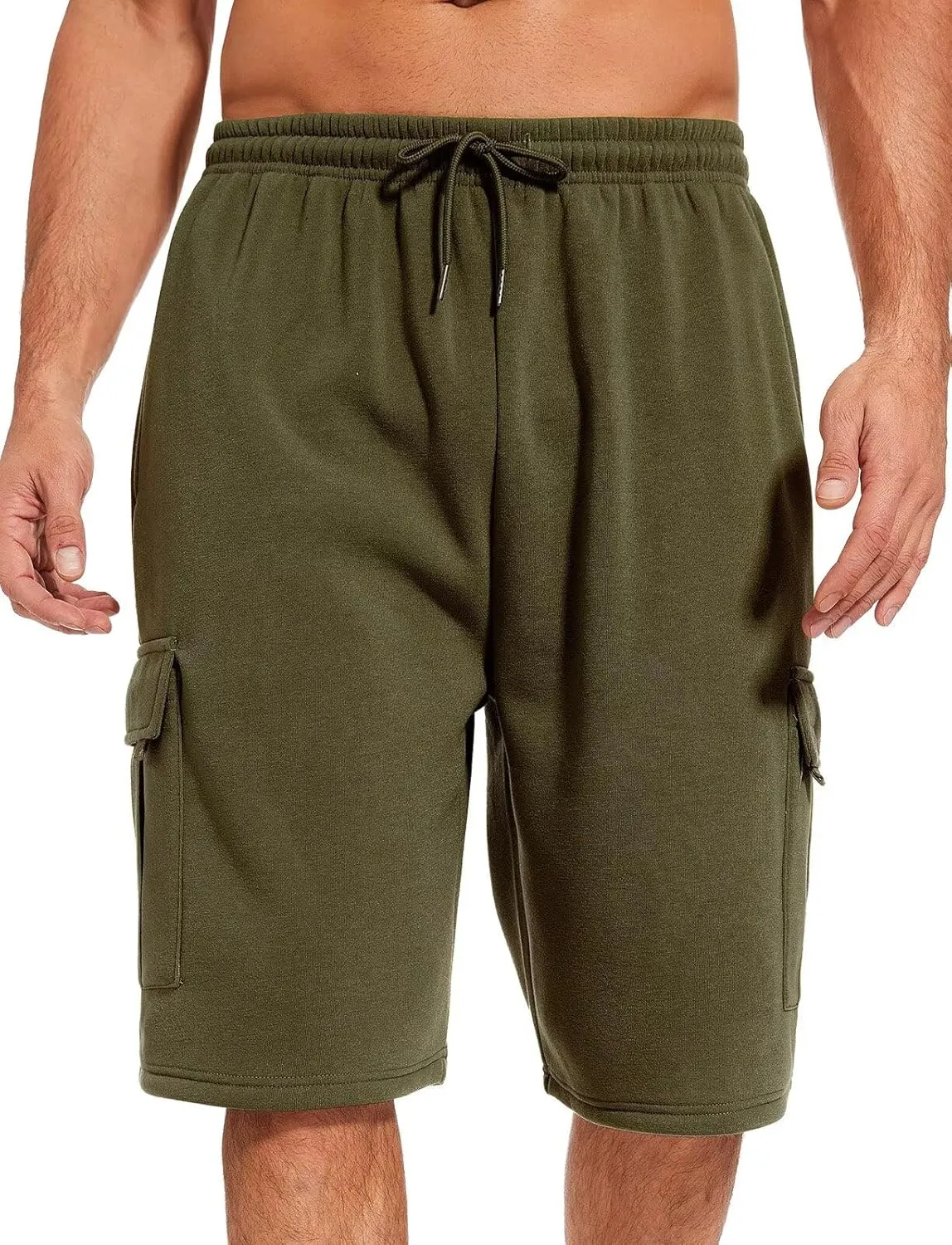 Mens Sweat Shorts with Cargo Pockets Athletic Fleece Short Pants Summer Outerwear