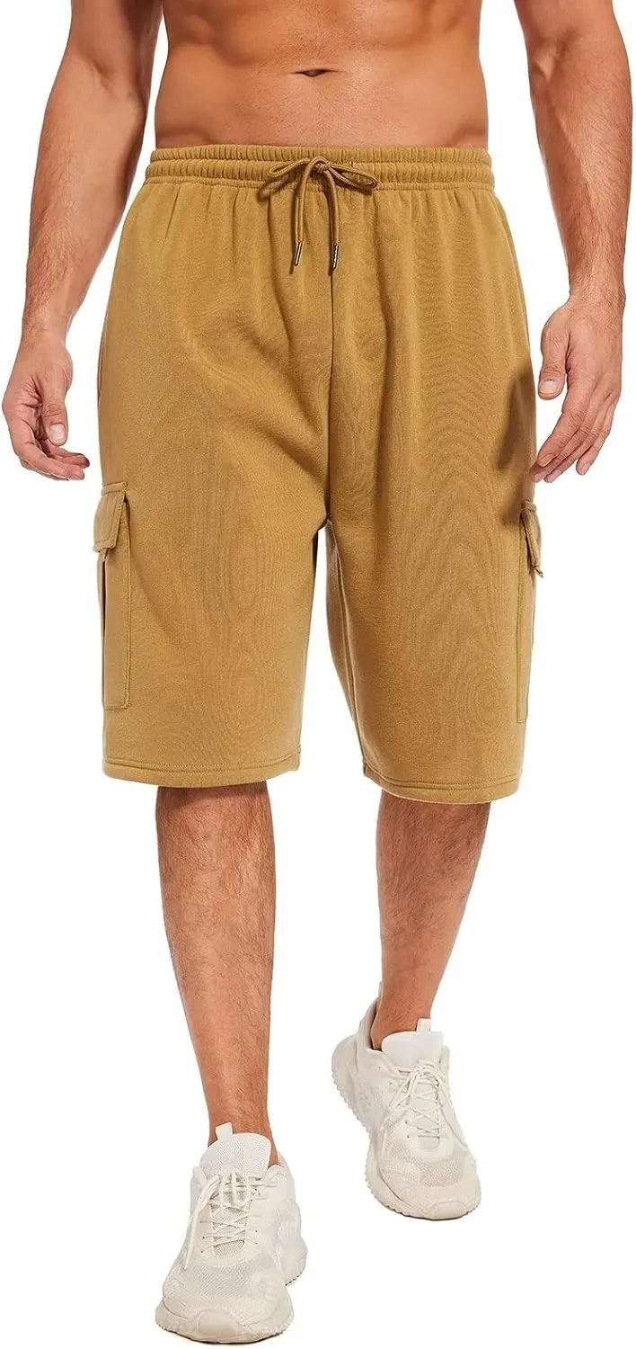 Mens Sweat Shorts with Cargo Pockets Athletic Fleece Short Pants Summer Outerwear