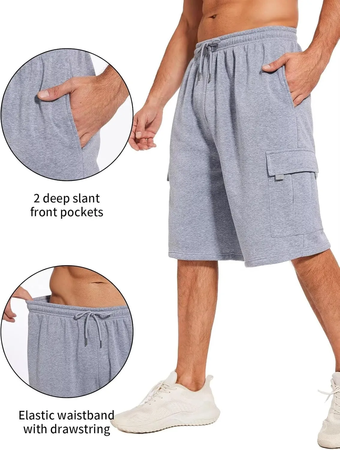 Mens Sweat Shorts with Cargo Pockets Athletic Fleece Short Pants Summer Outerwear