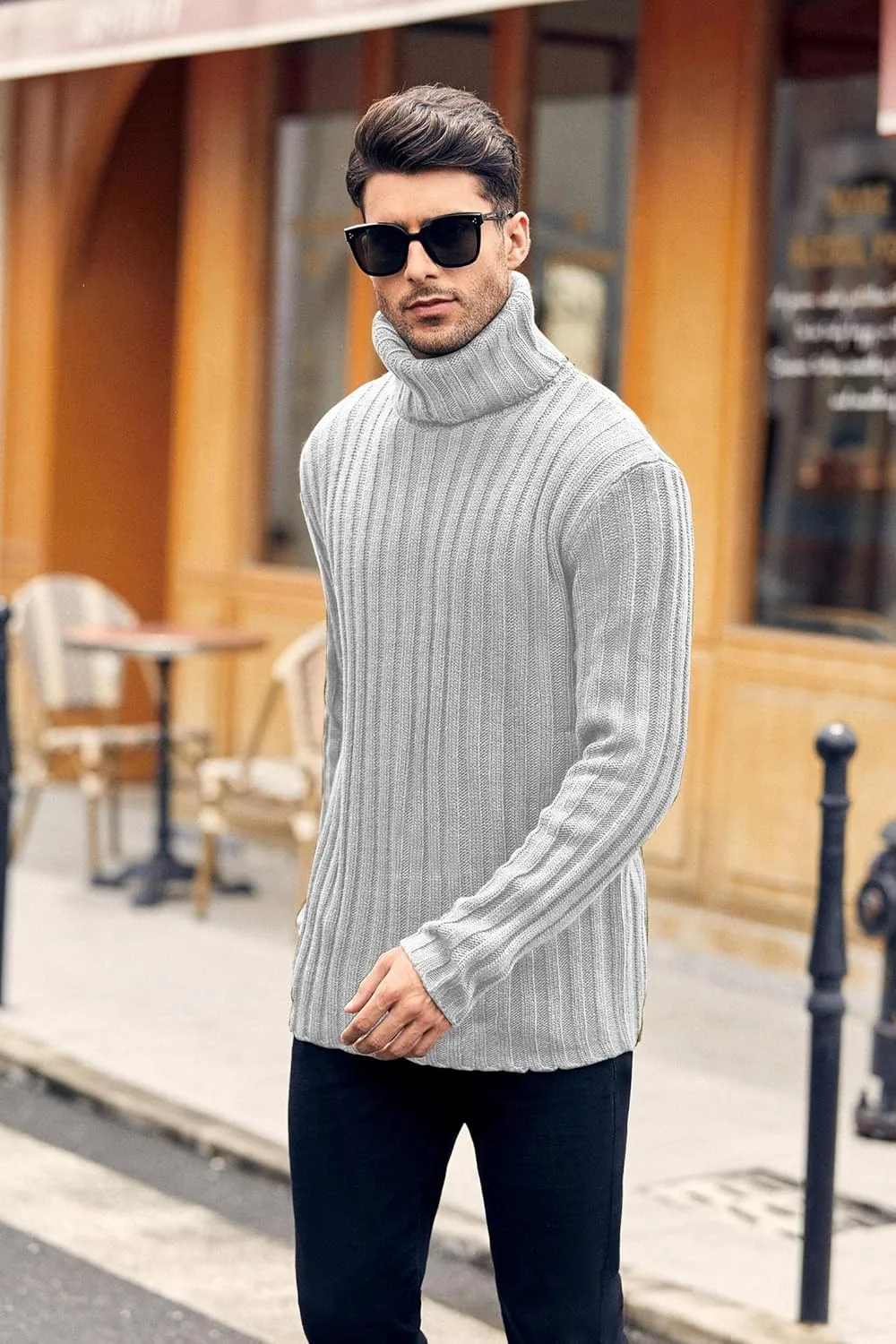 Mens Sweaters Turtleneck Cable Knitted Pullover Long Sleeve Slim Fit Chunky Casual Fall Winter Warm Cardigans
