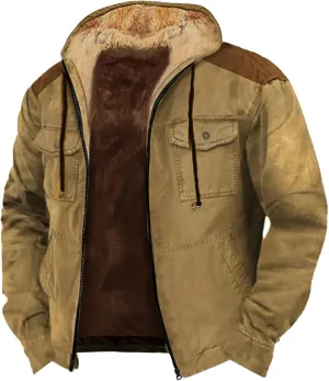 Men's Winter Fleece Lined Jacket Casual Cotton Military Cargo Jackets Thicken Warm Hooded Parka Outwear with Pockets