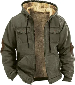 Men's Winter Fleece Lined Jacket Casual Cotton Military Cargo Jackets Thicken Warm Hooded Parka Outwear with Pockets