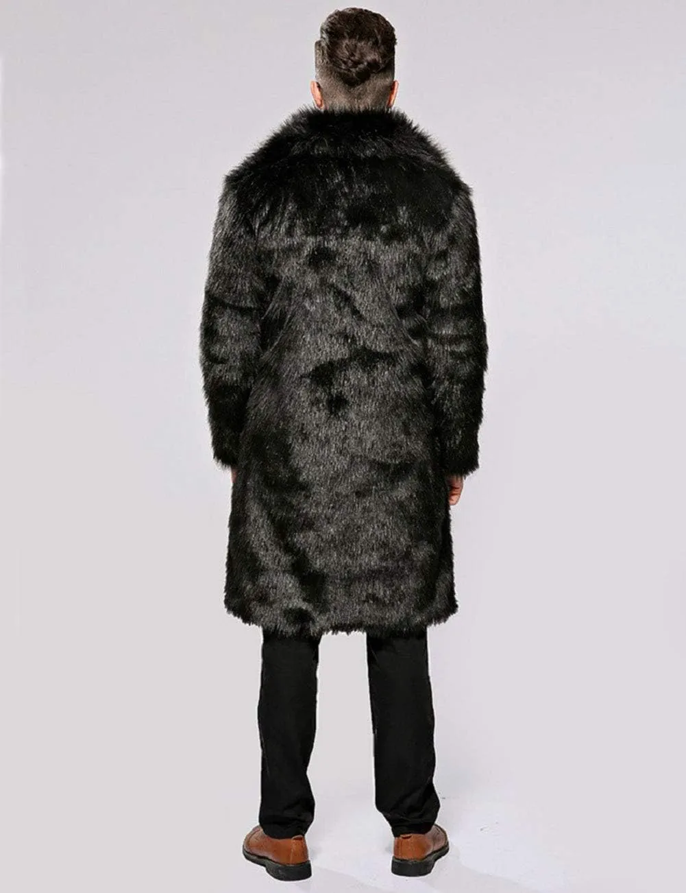 Mens Winter Warm Leopard Faux Fur Long Length Luxury Outerwear Coat Jacket